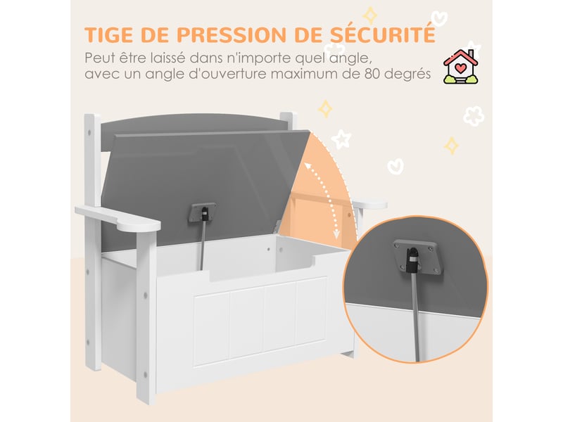  Coffre à jouets pour enfants 2 en 1 et banc vérin pneumatique 68,5l x 34l x 58h cm - avec dossier et accoudoirs  - Conforama R