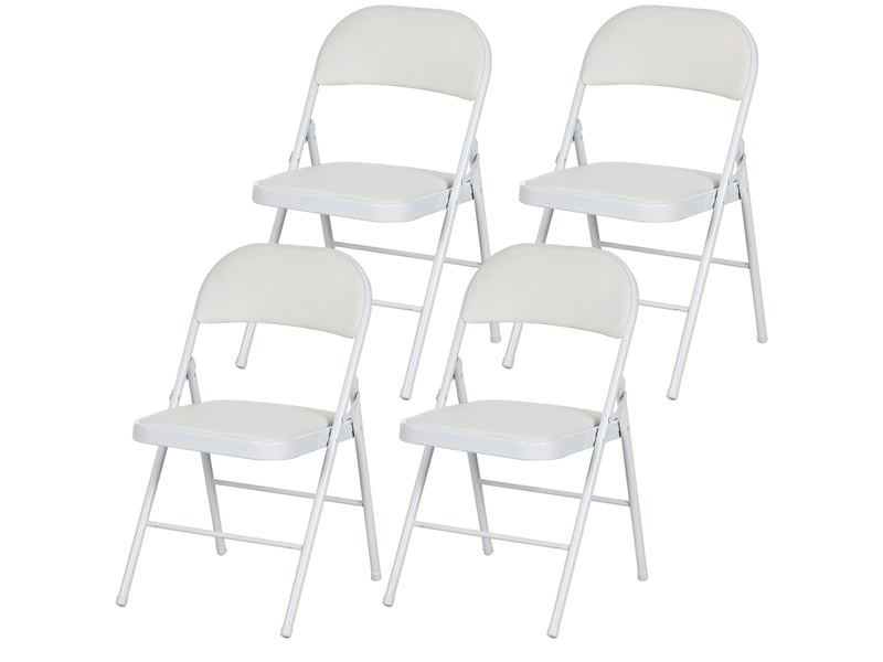  Lot de 4 chaises pliantes chaises de salle à manger portables cadre en acier dim. 45l x 46p x 78h cm blanc  - Conforama B