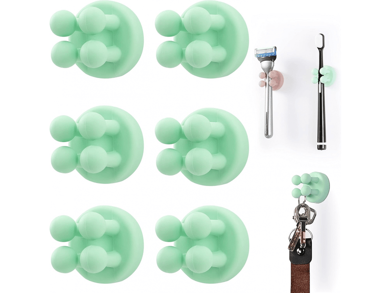  Lot de 6 porte-brosses à dents en silicone, crochet multifonction, convient pour salle de bain, cuisine et salon (vert)  - Conforama A