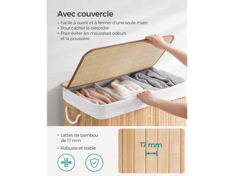 Panier à linge 3 compartiments – 60x40x61.5cm - Conforama C