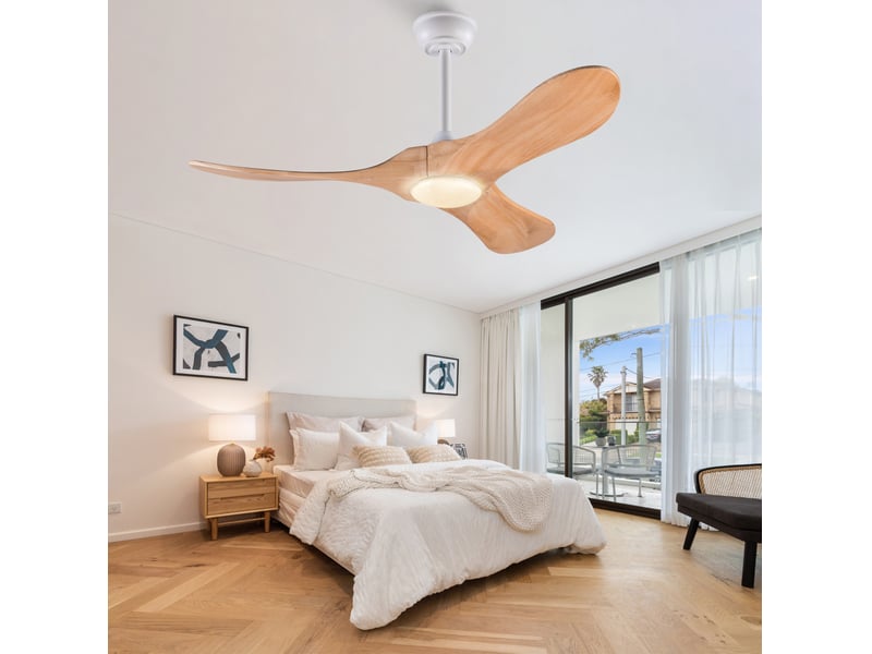  Ventilateur de plafond 107x107x30 cm avec éclairage réversible bois naturel et blanc  - Conforama C