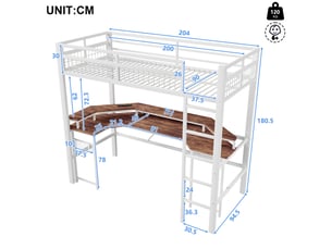 Lit mezzanine 90x200 cm <strong></strong>  <strong></strong> coloris blanc