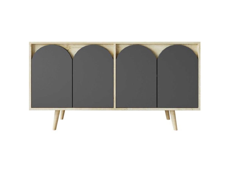  Buffet 4 portes en aggloméré venezia anthracite et chêne  - Conforama D