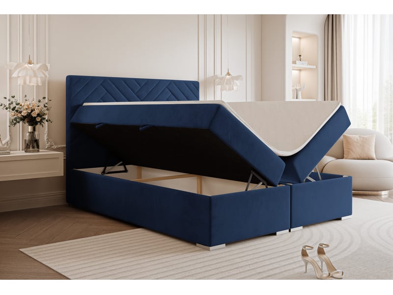  Lit coffre nerea - 160x200 cm - avec matelas et surmatelas - velours dense - bleu marine NEREA - Conforama C