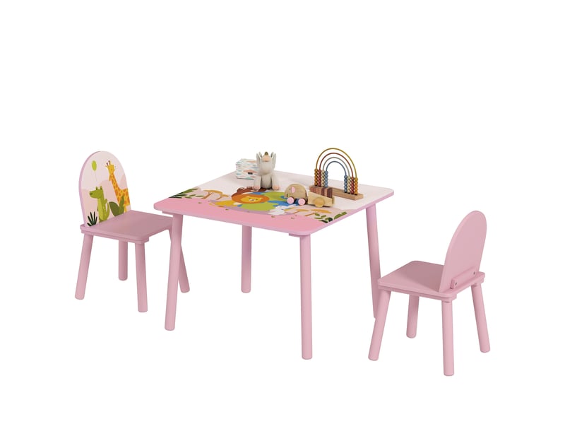  Table enfant avec chaise, ensemble table et 2 chaises en bois pour dessiner, jouer, étudier, rose  - Conforama A