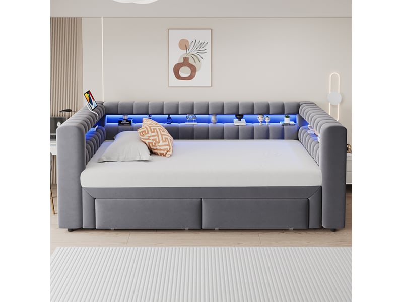  Canapé-lit 90x190 cm extensible gris foncé sans matelas  - Conforama C