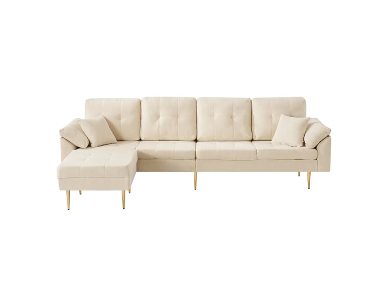  Canapé 4 places velours côtelé avec pouf indépendant modulable 250 cm beige clair  - Conforama A