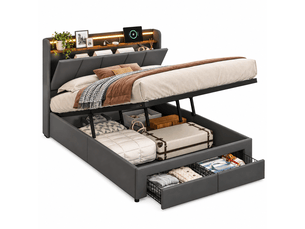 Lit avec rangement 140x190 cm coloris gris