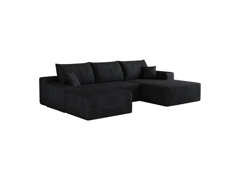 Canapé d'angle modulaire 270 cm noir sans montage – méridienne en l, siège profond – salon, chambre, appartement - Conforama A