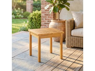 Table basse de jardin carrée en bois d'acacia massif, avec plateau à lattes, pieds réglables, naturel, 48x48x46cm