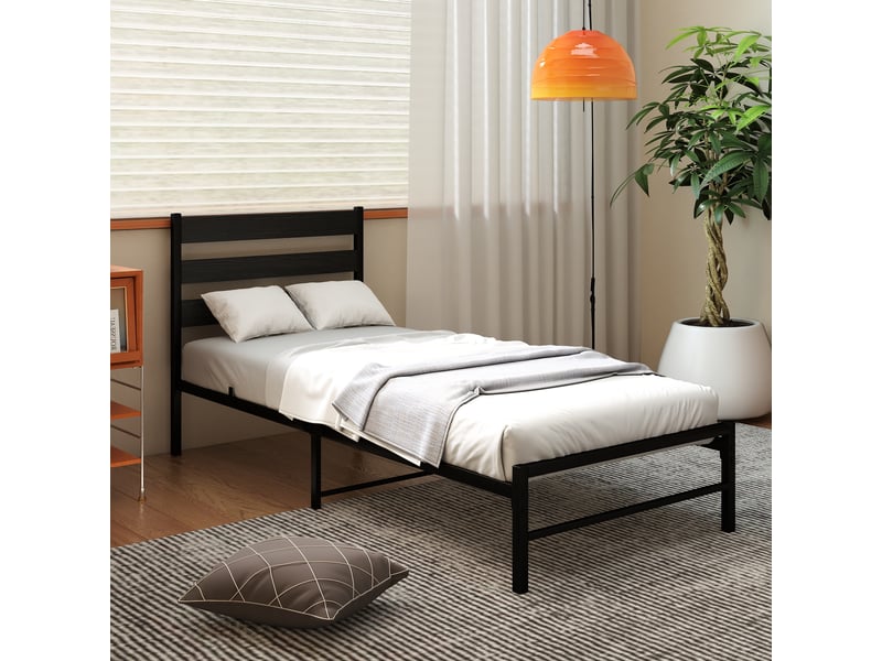  Lit simple 90x200cm en métal noir - style minimaliste sans matelas  - Conforama B