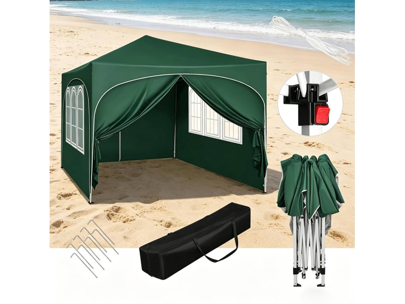  Tonnelle pliante 300 x 300 cm verte en tissu oxford, parois amovibles et protection uv pour extérieur  - Conforama B