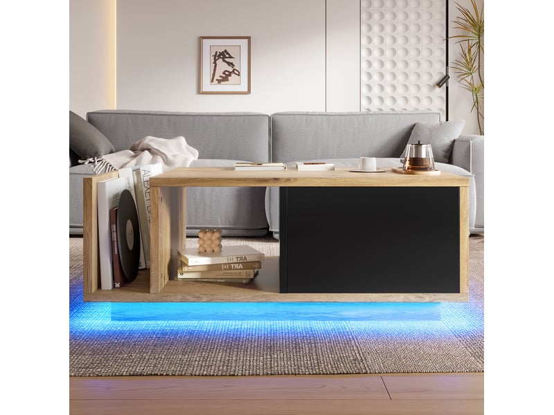  Table basse 99,5x53x38 cm avec led, bois et métal, naturel  - Conforama E