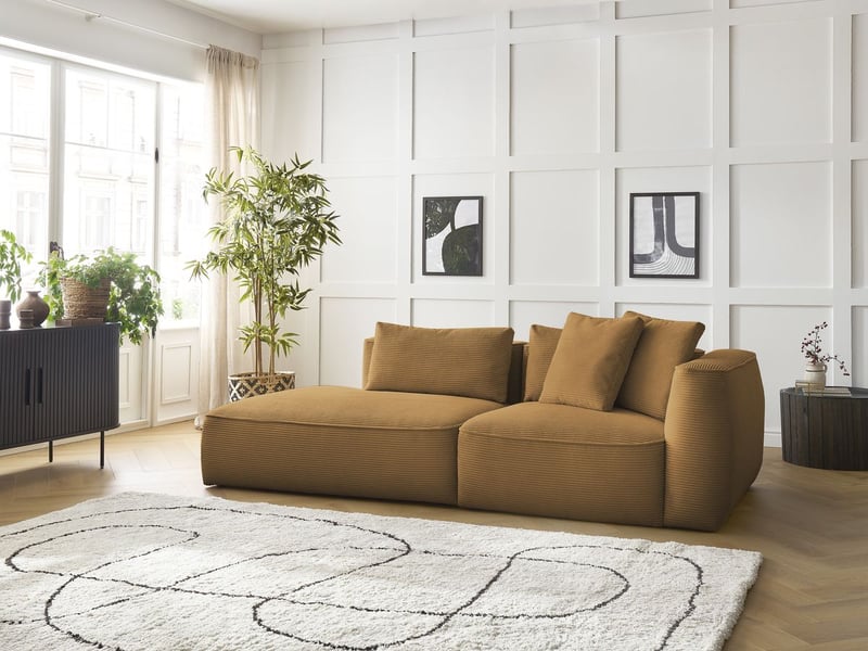  Bobochic canapé droit fixe 3 places leopold velours côtelé jaune  accoudoir droit LEOPOLD - Conforama D