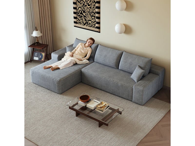 Canapé d'angle gris 270 cm, canapé modulaire en l assise profonde, sans montage pour salon - Conforama R