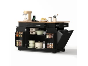 Îlot central de cuisine extensible noir 138x86x92cm réglable roulettes usb et prise rangement mdf cuisine rangement pratique moderne