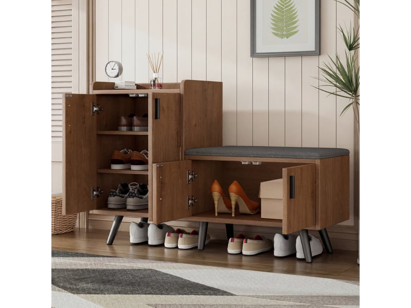  Meuble à chaussures avec banc naturel, panneau de particules, 120 × 34 × 82 cm, rangement, pour entrée et couloir  - Conforama C