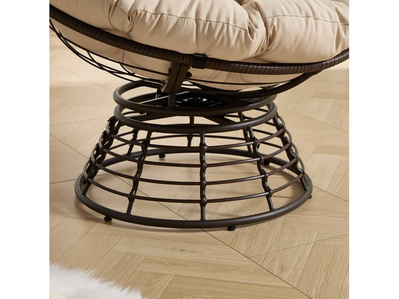  Fauteuil papasan rotatif 360° en résine tressée beige et marron, coussin épais, pour intérieur ou extérieur  - Conforama D