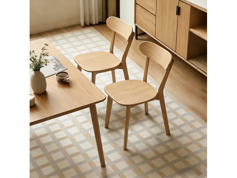  Lot de 2 chaises de salle à manger 49,5x43x78 cm dossier incurvé bois couleur bois, design naturel, confort optimal  - Conforama B