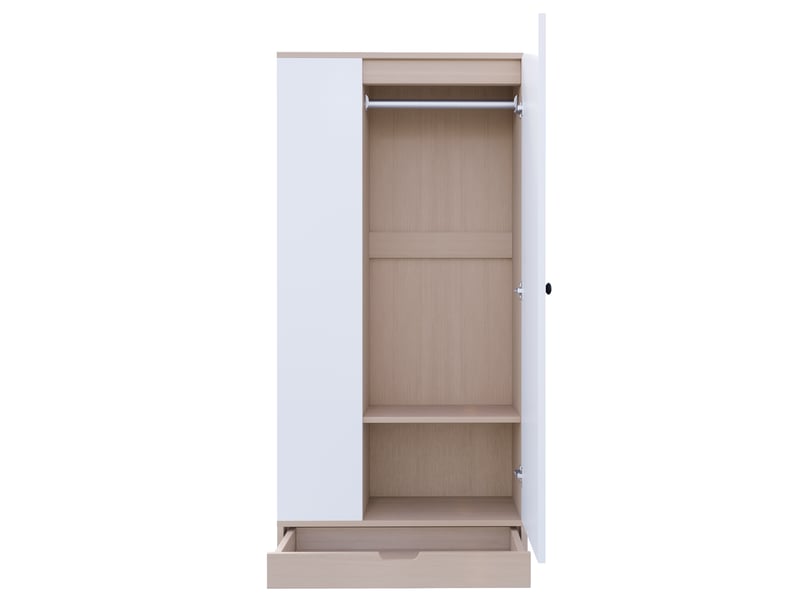 Armoire chambre 70x40x170 cm - 1 porte, étagères réglables, tiroirs, rangement vêtements, blanc et naturel - Conforama W