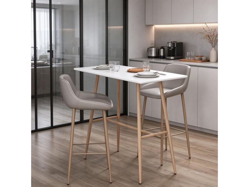 Table à manger table repas 4 places plateau rectangulaire pieds en acier aspect bois montage facile  - Conforama B