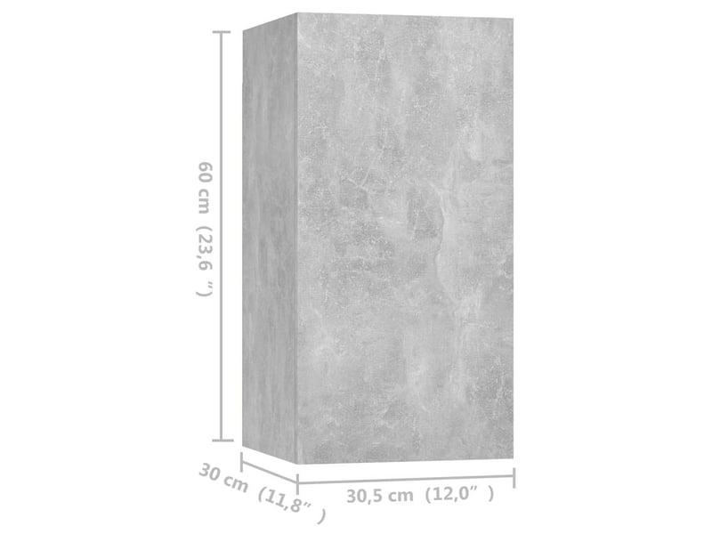  Lot de 4 meuble tv bas salon gris béton 30,5x30x60 cm bois d'ingénierie  - Conforama E