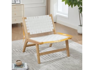 Fauteuil 1 place - 70 x 74 x 74 cm - fauteuil de relaxation tressé style damier et bois - blanc
