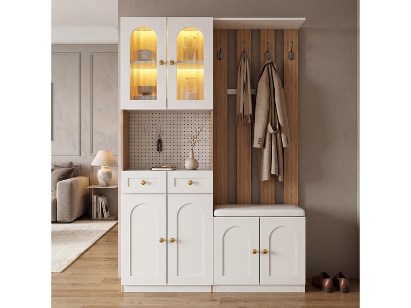  Portemanteau avec banc et rangement 120 x 180 cm en mdf blanc  - Conforama B