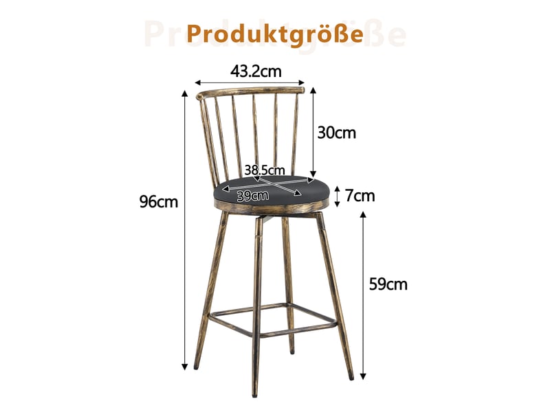  Lot de 2 tabourets de bar,39x39x96 cm,métal et similicuir,noir et marron  - Conforama C