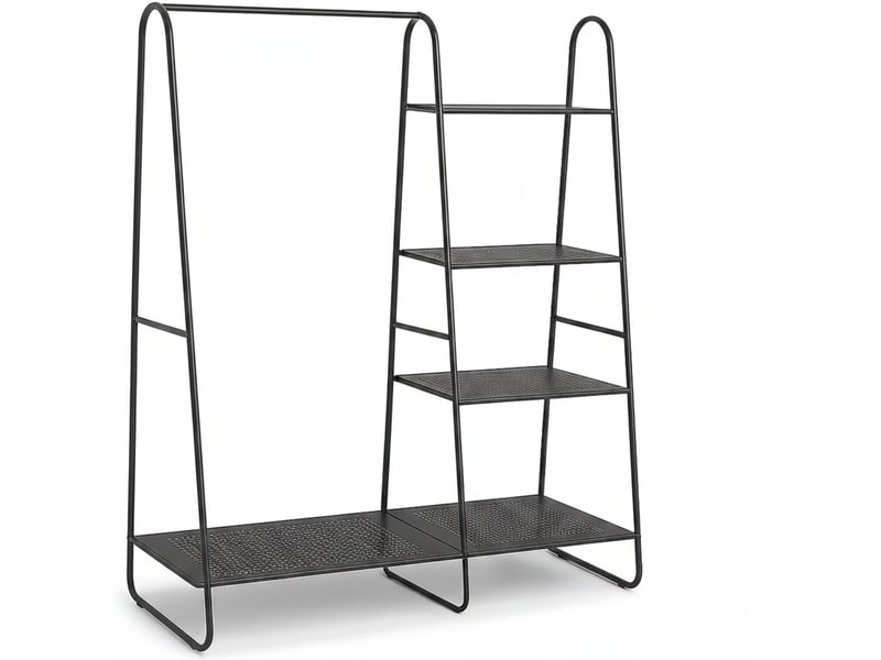  Portant moderne pour entrée et chambre 150 x 100 x 39 cm avec 5 tablettes pratiques en métal noir 13_0018564  - Conforama A