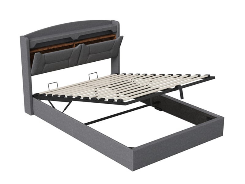  Lit coffre 140x190 cm ezssw, coloris gris  - Conforama A