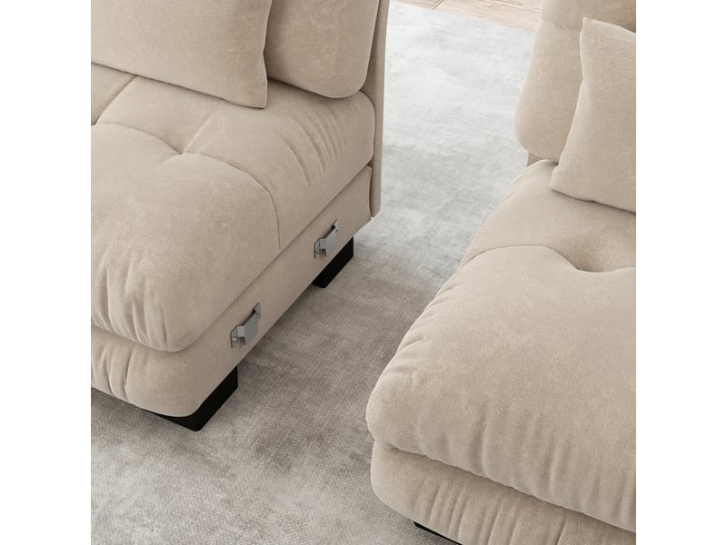  Canapé modulaire 220x145x81cm 2 places, ottomans mobiles, coussins, assise confortable, revêtement chenille, café clair  - Conforama E