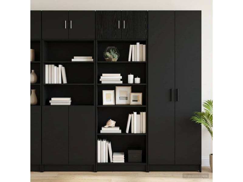  Buffet - cabinet de rangement avec étagères chêne noir bois d'ingénierie  - Conforama D