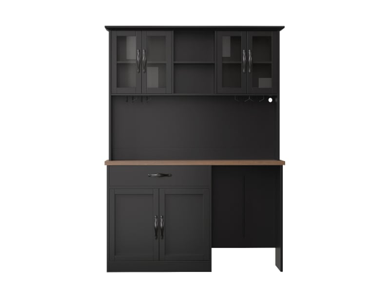 Meuble haut cuisine 140 cm avec chariot roulant, led; cellier avec porte-verres et porte-bouteilles; sideboard lumineux - Conforama A