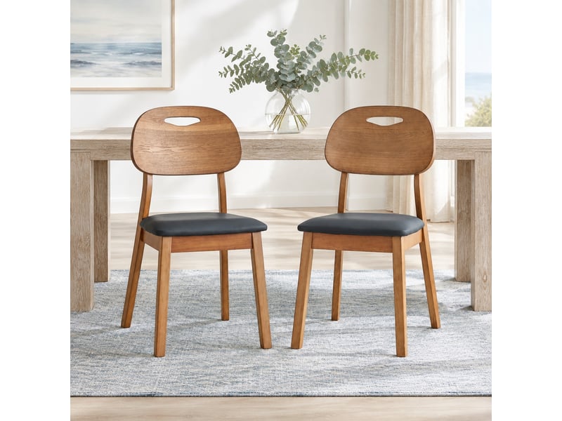  Lot de 2 chaises de salle à manger, chaise cuisine, assise confortable, dossier ovale, dossier ergonomique, pu, bois+noir  - Conforama B