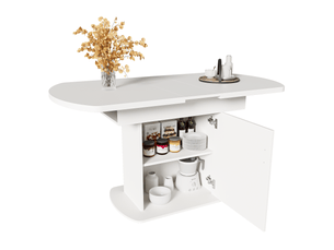 Table à manger extensible ovale 110130cm en panneau de particules avec rangements et poignée en or,blanc+or