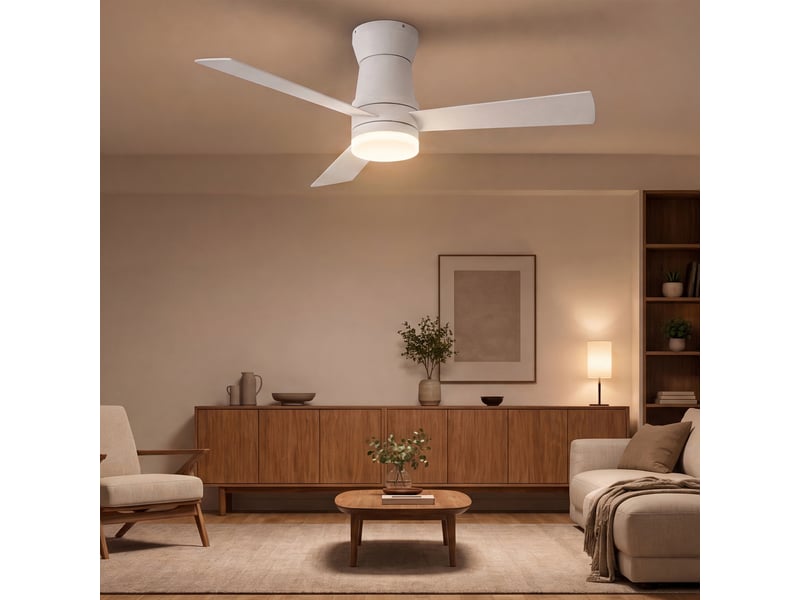  Ventilateur de plafond avec éclairage led, 6 vitesses de ventilation, blanc, 52 ​​pouces - 3 pales  - Conforama E