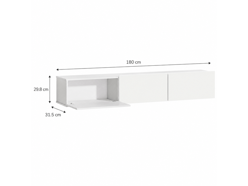  Meuble tv flottant blanc mural 180 cm - 3 tiroirs, grand rangement, panneau de particules  - Conforama C
