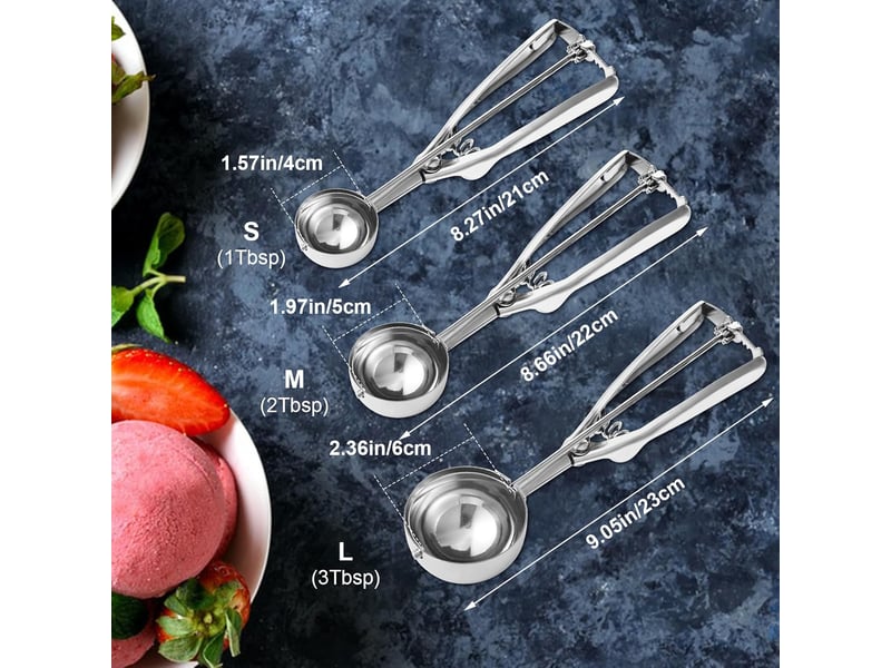  Lot de 3 cuillères à biscuits, 1 cuillère à soupe, 2 cuillères à soupe, 3 cuillères à soupe, accessoires cuisine pour la pâtisserie - grey silver  - Conforama C