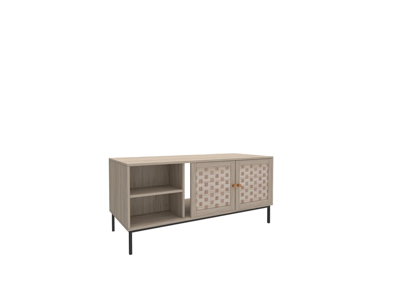  Table basse rectangulaire 4 portes coulissantes 106x50x47.5 cm décor chêne  - Conforama D