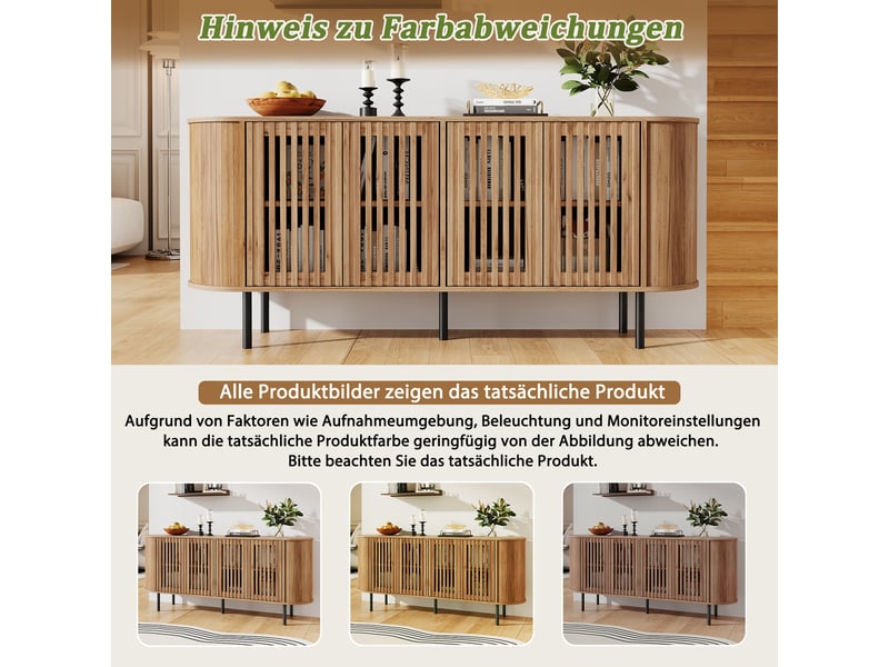  Buffet naturel 160 × 40 × 70 cm, en mdf et métal, avec étagères réglables, portes coulissantes et pieds en métal  - Conforama E