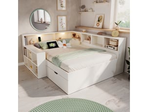 Lit avec rangement 140x190 cm <strong>MODENUIT </strong>  <strong></strong> coloris blanc