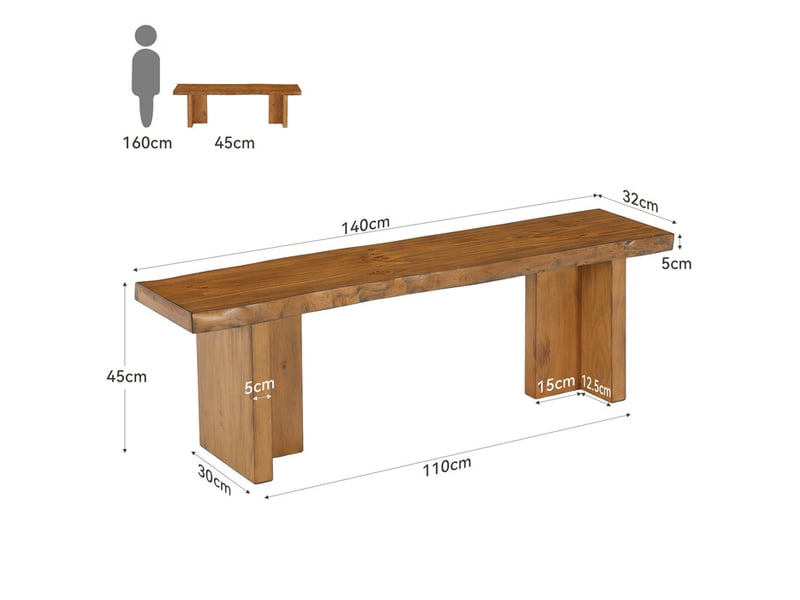  Banc en bois massif de 140 cm, banc à chaussures pour l'entrée banc en bois pour 2 à 3 personnes  - Conforama C