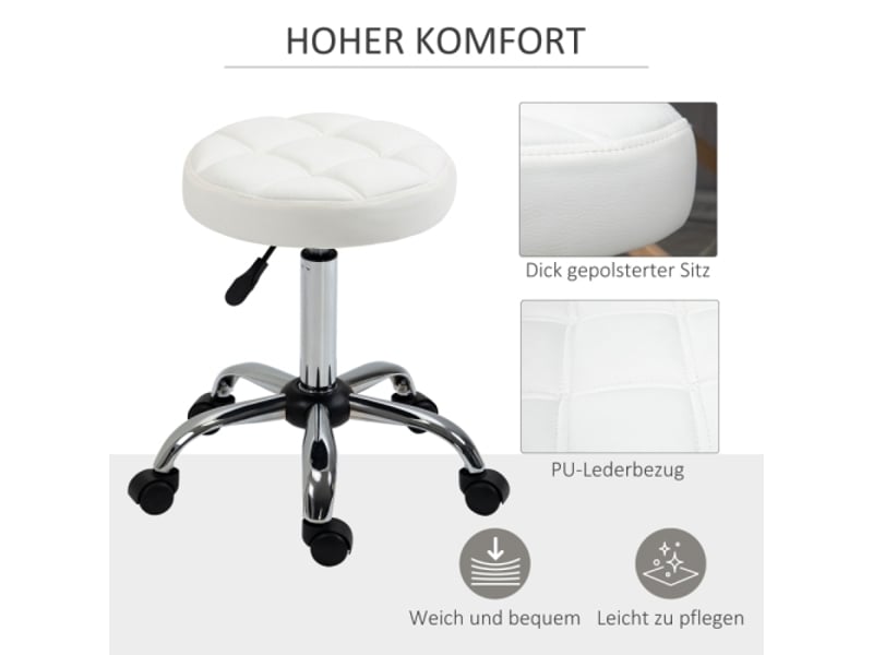  Tabouret de travail pivotant réglable en hauteur, similicuir blanc, ø35,5 x 51-67 cm, bureau et salon  - Conforama B
