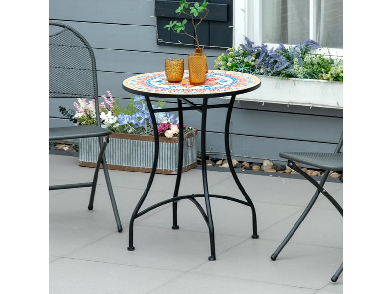  Table jardin ø60 cm, balcon métal intempéries, repas extérieur, camping, ronde, rougebleublanc.  - Conforama C