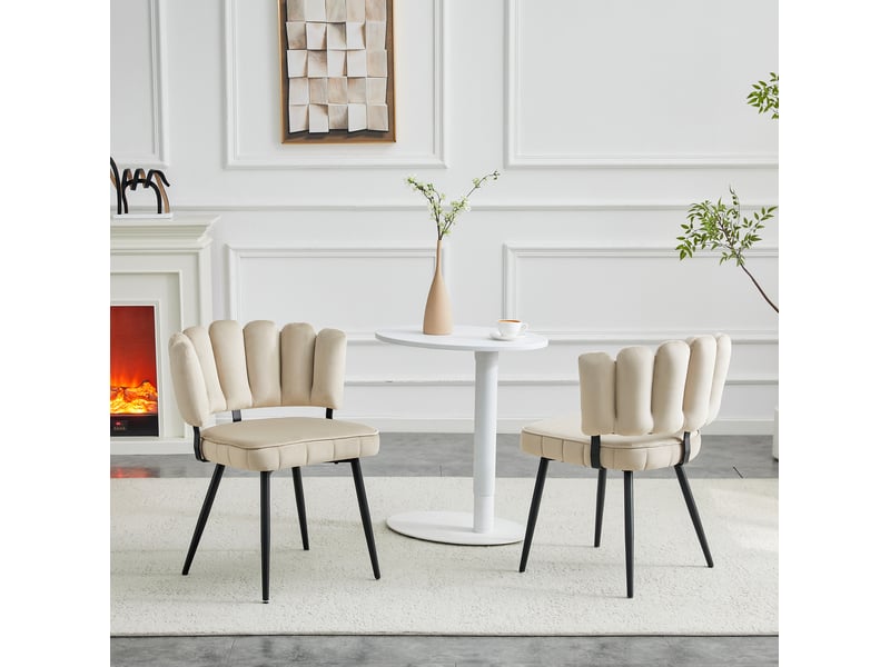  Lot de 2 chaises de salle à manger 60x46x80 cm, beige et noir, dossier fleur adapté, chaise cuisine, métal+tissu  - Conforama D