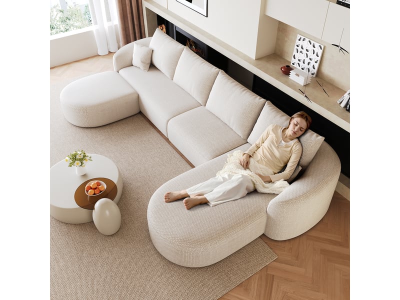  Canapé d'angle en u blanc xxl 336cm modulable en mousse compressée sans montage pour salon  - Conforama R