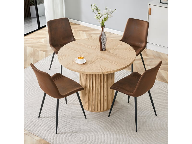  Ensemble table à manger et 4 chaises, 100 cm, forme ronde, en mdf et effet bois et tissu, style minimaliste, pour maison et appartement  - Conforama B