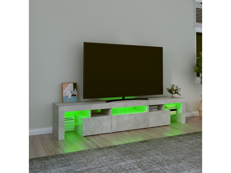 Meuble tv - banc tv - meuble de rangement avec lumières led gris béton 200x36,5x40 cm - Conforama D