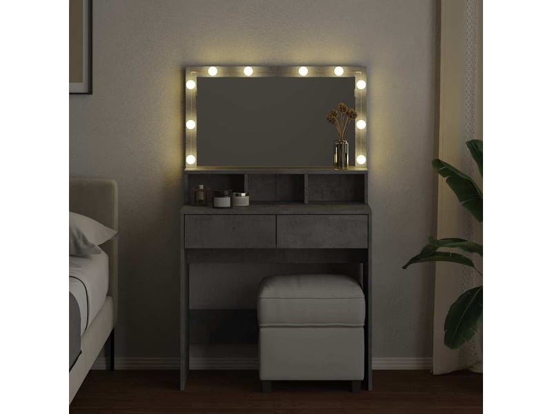 Coiffeuse, table de maquillage avec led gris béton 80x41x134,5 cm - Conforama C
